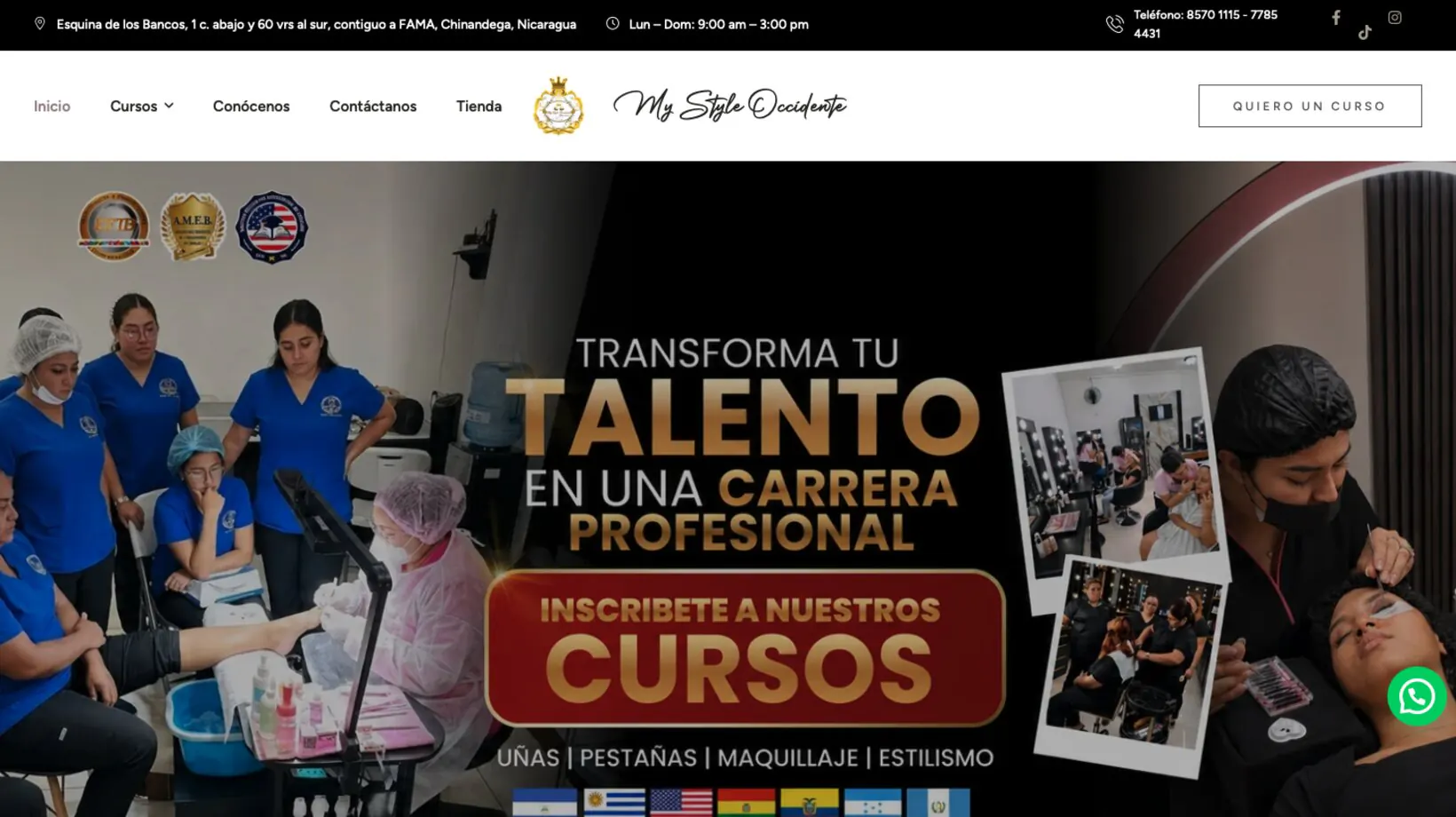 Captura del sitio web de Academia My Style Occidente