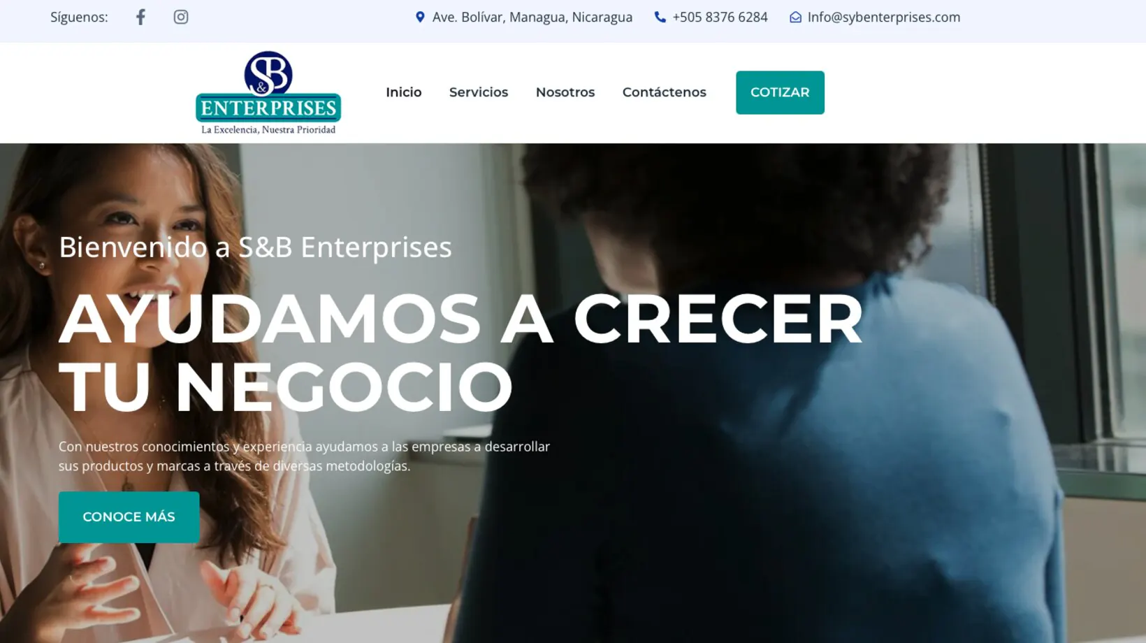 Captura del sitio web de S&B Enterprises